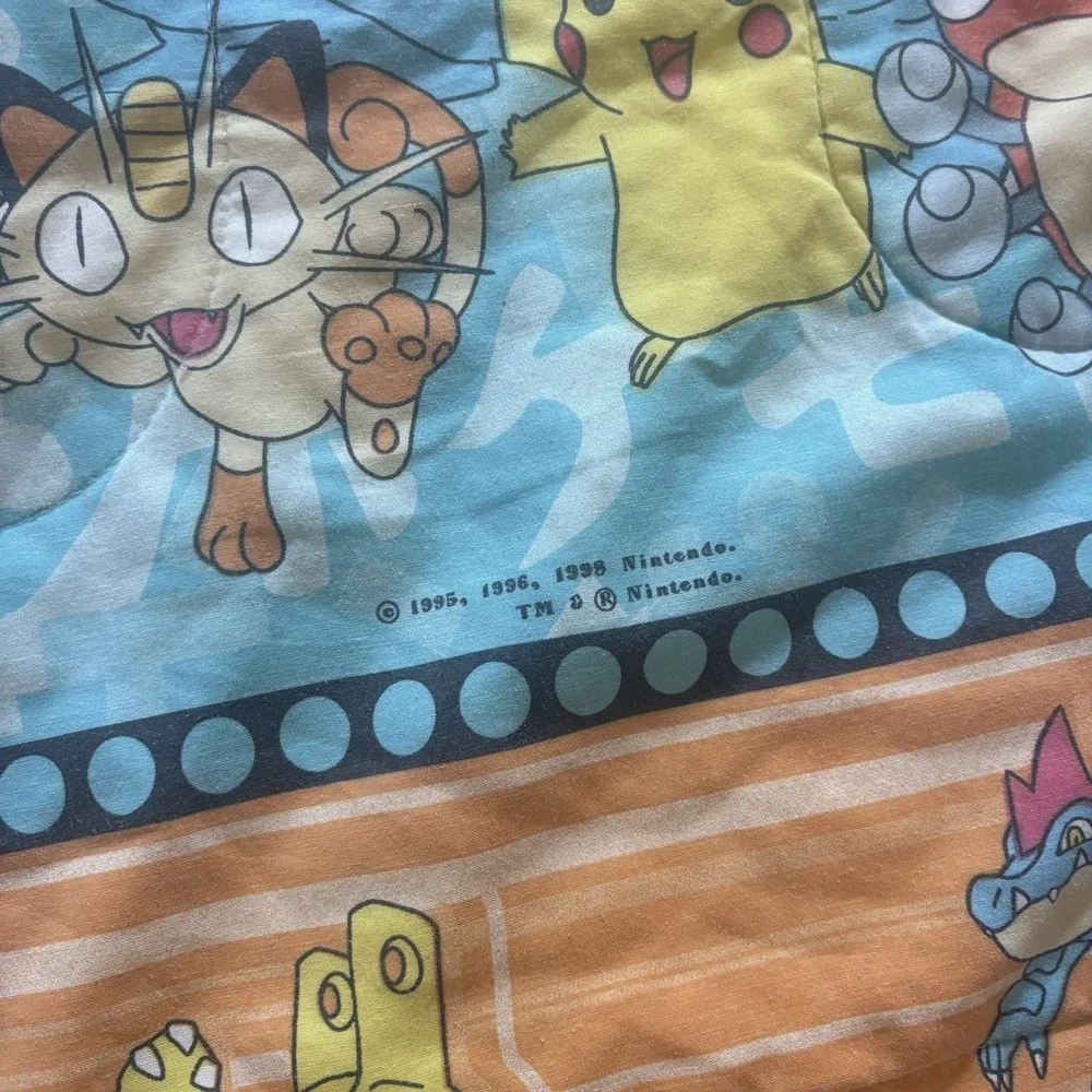 Vintage 1998 Pokemon Bed Comforter Blanket Nintendo Rare Video Game 86x58 RARE
